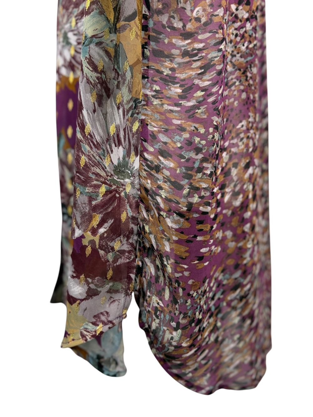 Figueroa & Flower Sheer Floral Button-Down Shirt in Purple & Gold Plus Size 1X - Picture 7 of 11